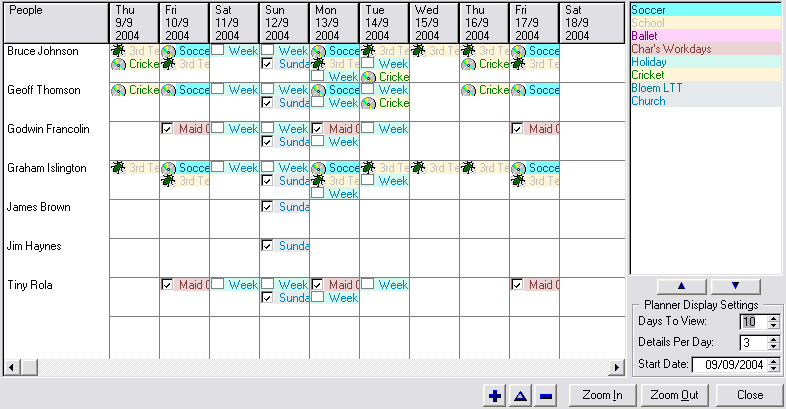 week / month planner control template screenshot